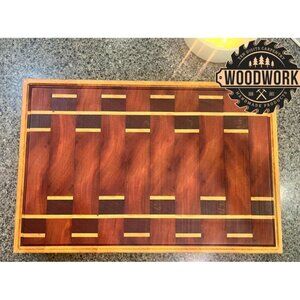 African Padauk, Ash, Beeswax, & Mahogany Handcrafted Wooden Cutting Board‎